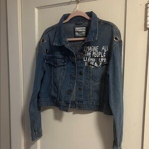 Resistance Italian Girl Cropped Jean Jacket Graphic Mona Lisa